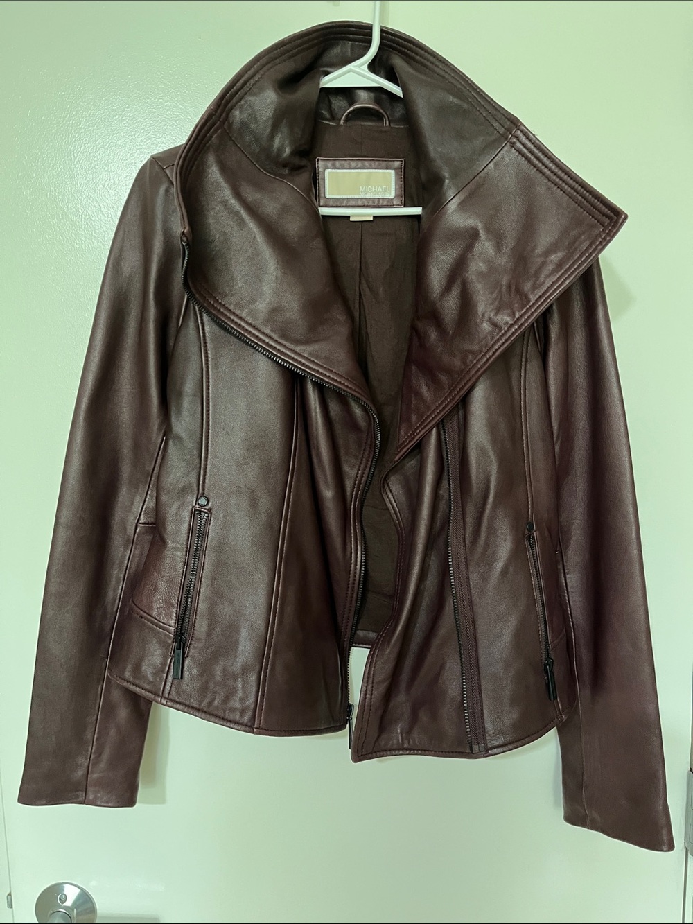 Michael Kors Dark Brown Leather Asymmetrical Zip Jacket